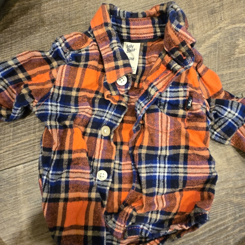 Baby Boys' Plaid Flannel Shirt - Orange and Blue